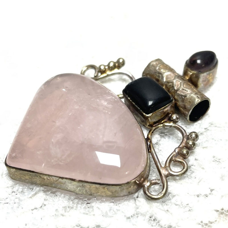 Thumbnail: Vintage Rose Quartz Pendant, Love Attractor, Silver Jewelry