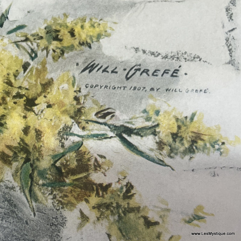 Thumbnail: Vintage Will Grefe Calendar Print - Antique Romance Art Yellow Flowers