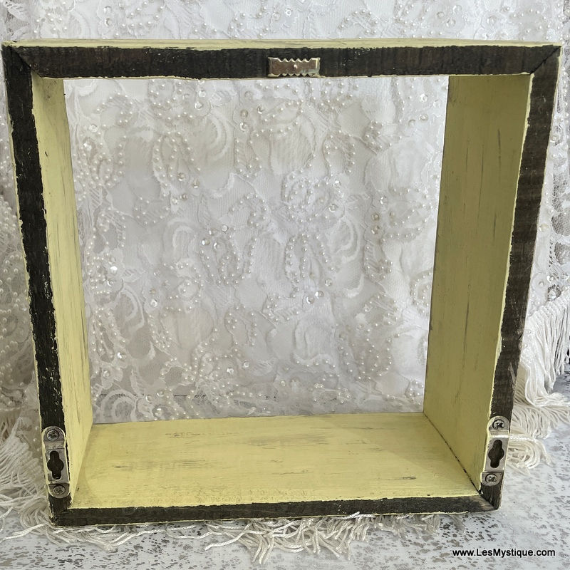 Thumbnail: Reclaimed Wood Shelf Curio Shadow Box Yellow Wall Decor, Rustic French Farmhouse