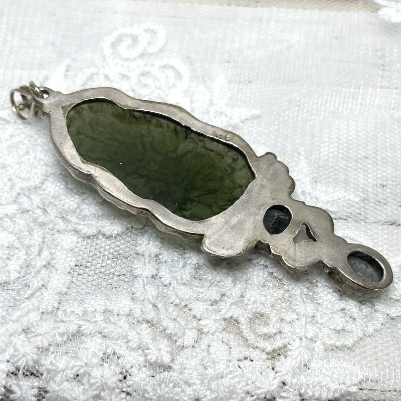 Thumbnail: Vintage Czech Moldavite Pendant w/ Mystic Topaz Sterling Silver Jewelry