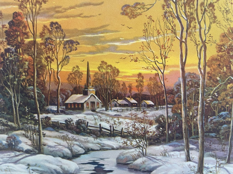Thumbnail: Vintage Calendar Art, Countryside Sunset, Snowy Stream, T. Crane 1942