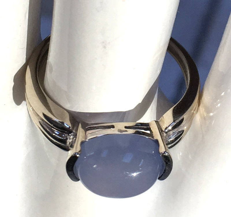 Thumbnail: Vintage 14k White Gold Blue Chalcedony Ring, Plumb 14k, Estate Jewelry