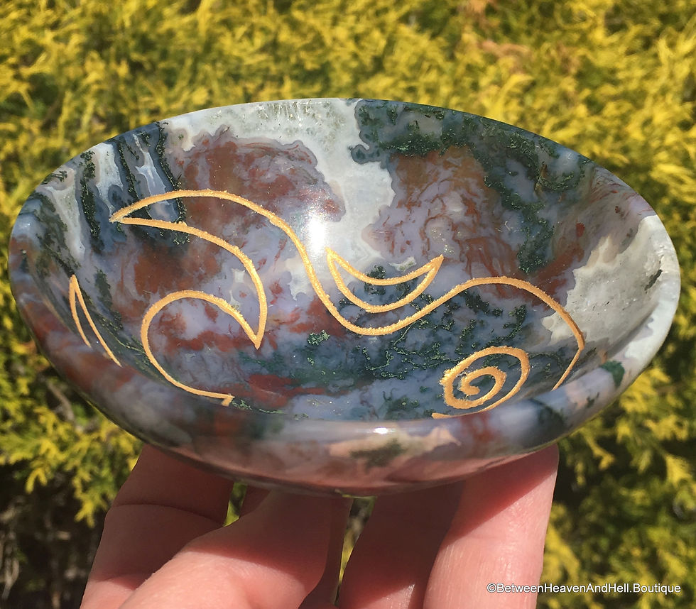 Thumbnail: Large 4" Moss Plume Agate Gemstone Goddess Bowl - Altar Offering