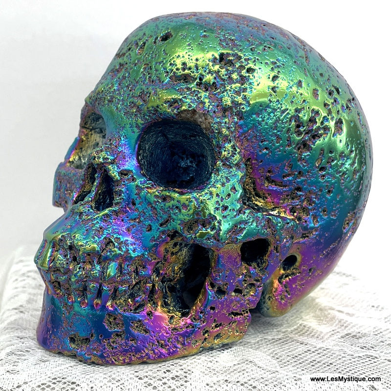 Thumbnail: Large Rainbow Aura Crystal Skull, Titanium Lava Stone, New Beginnings