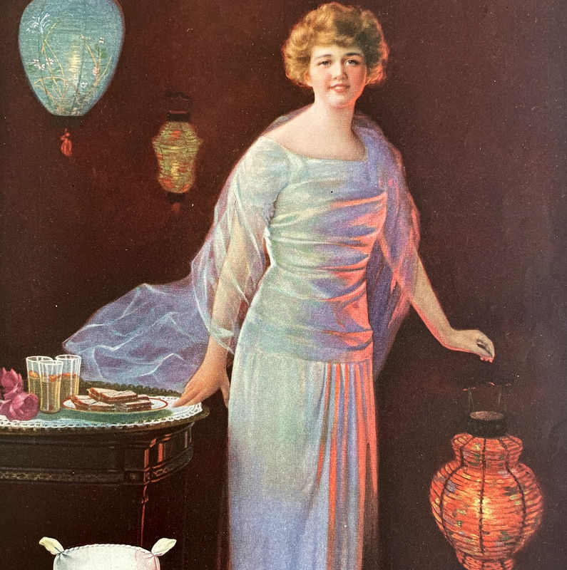 Thumbnail: 1915 Vintage Occident Flour Ad, Illustration Magazine Art, Woman w/ Lanterns
