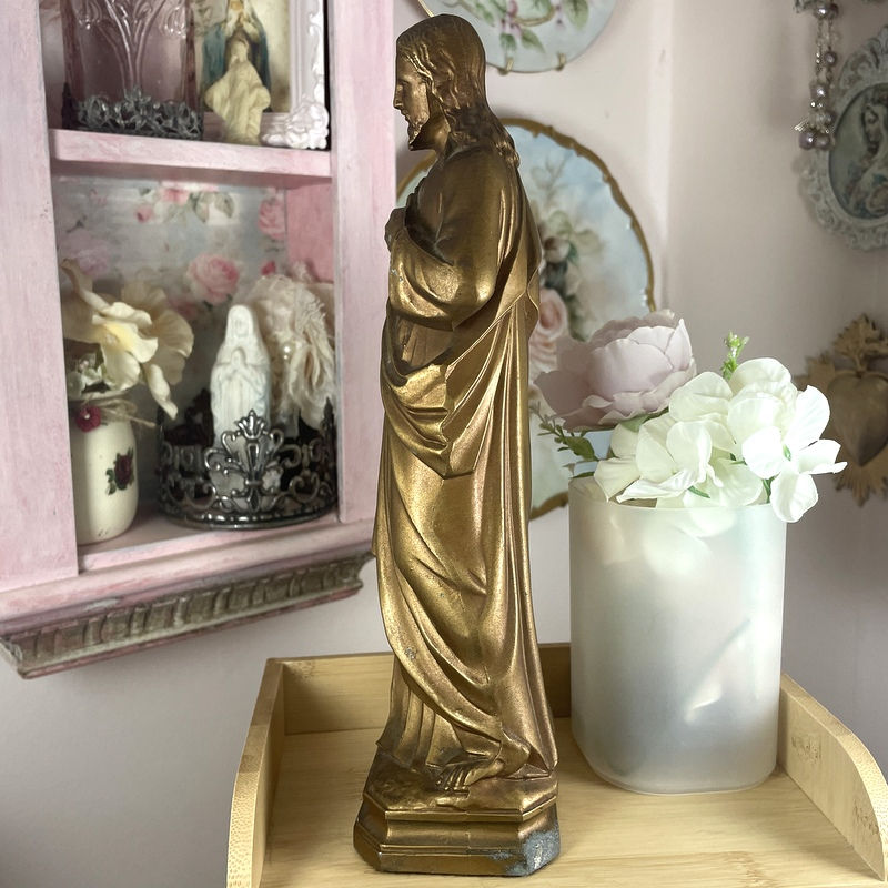 Thumbnail: Vintage Sacred Heart of Jesus Statue - Catholic Decor Antique Gold