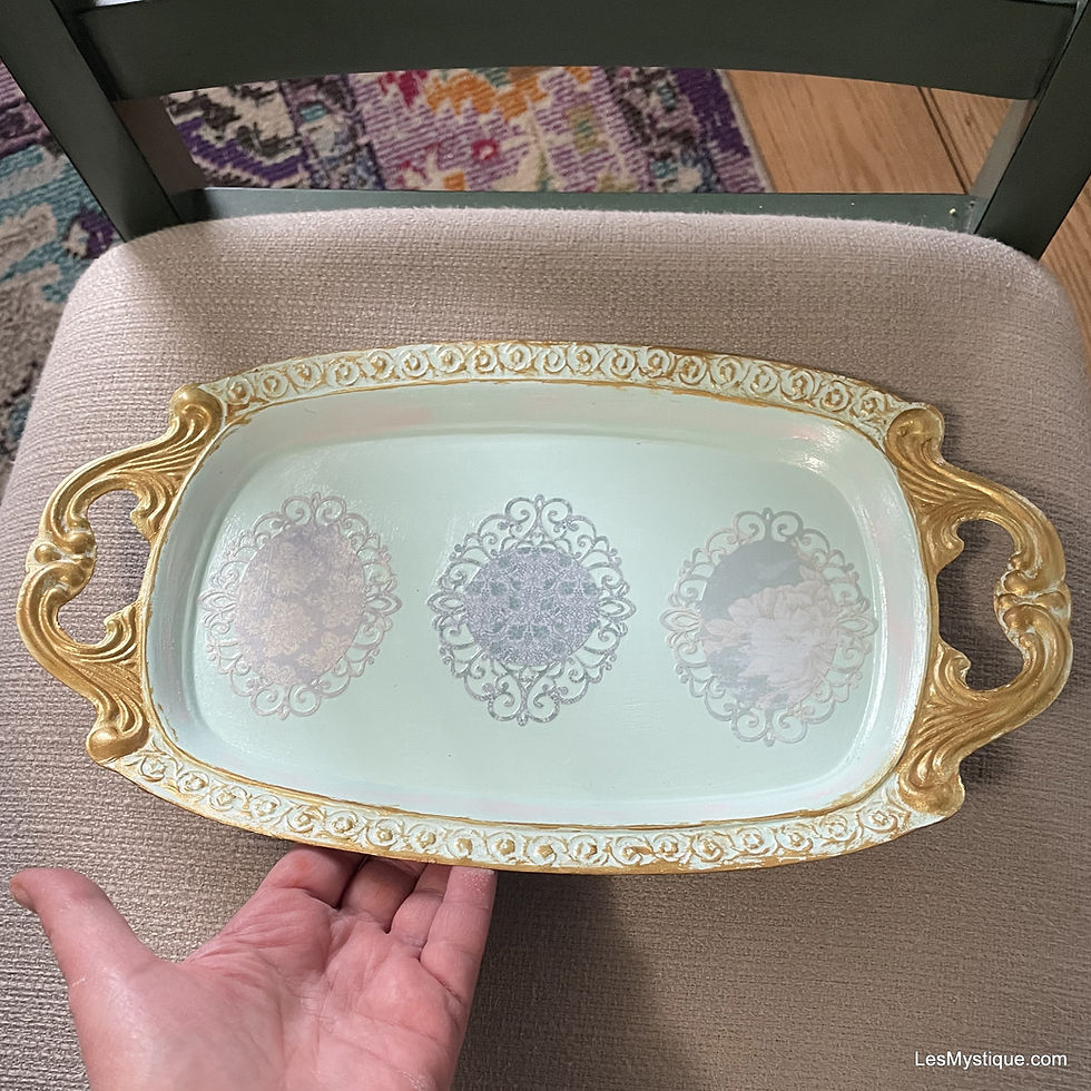 Thumbnail: Shabby Victorian Handled Tray Aqua and Gold Floral Vanity Tray