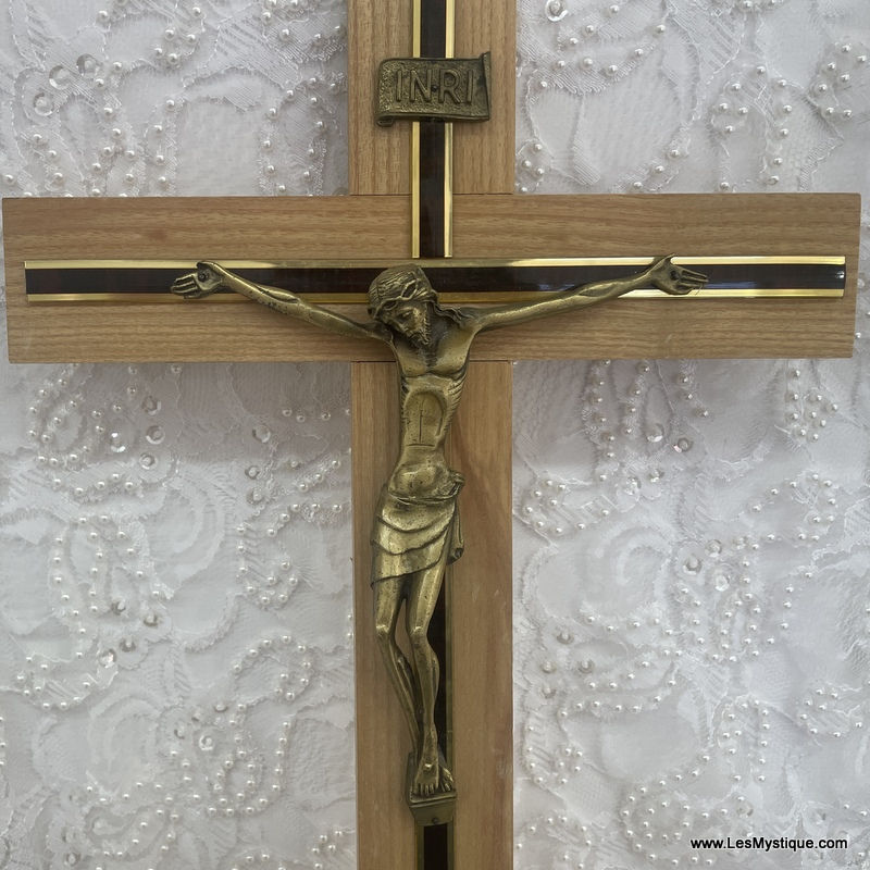 Thumbnail: Large Vintage Wood Wall Crucifix 15 inch Italian Cross Religious Catholic Decor