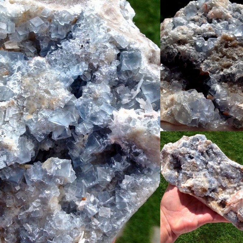 Thumbnail: 10.5" Large Blue Fluorite Crystal Plate Rose Pink Barite High Vibration Specimen