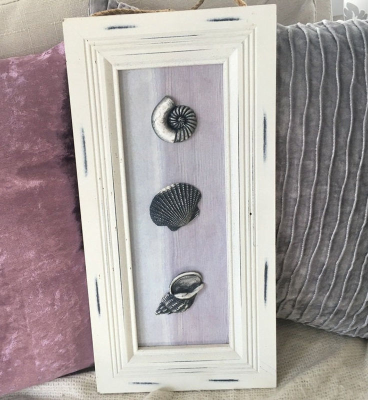 Thumbnail: Handpainted Genuine Seashell Shabby Beach Cottage Wall decor Painting
