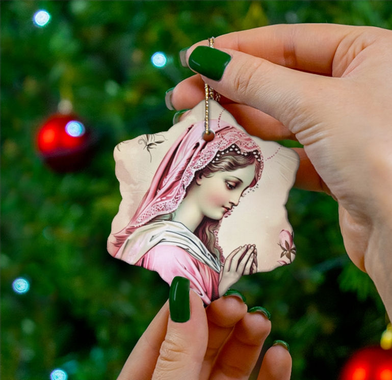 Thumbnail: Virgin Mary Ornament Shabby Pink Religious Christmas Decor Catholic Gift