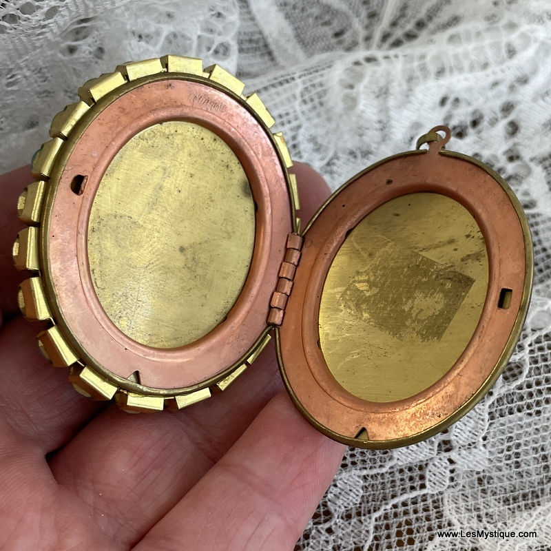 Thumbnail: Rhinestone Madonna and Child Locket, Glitter Cameo Pendant, Catholic Jewelry