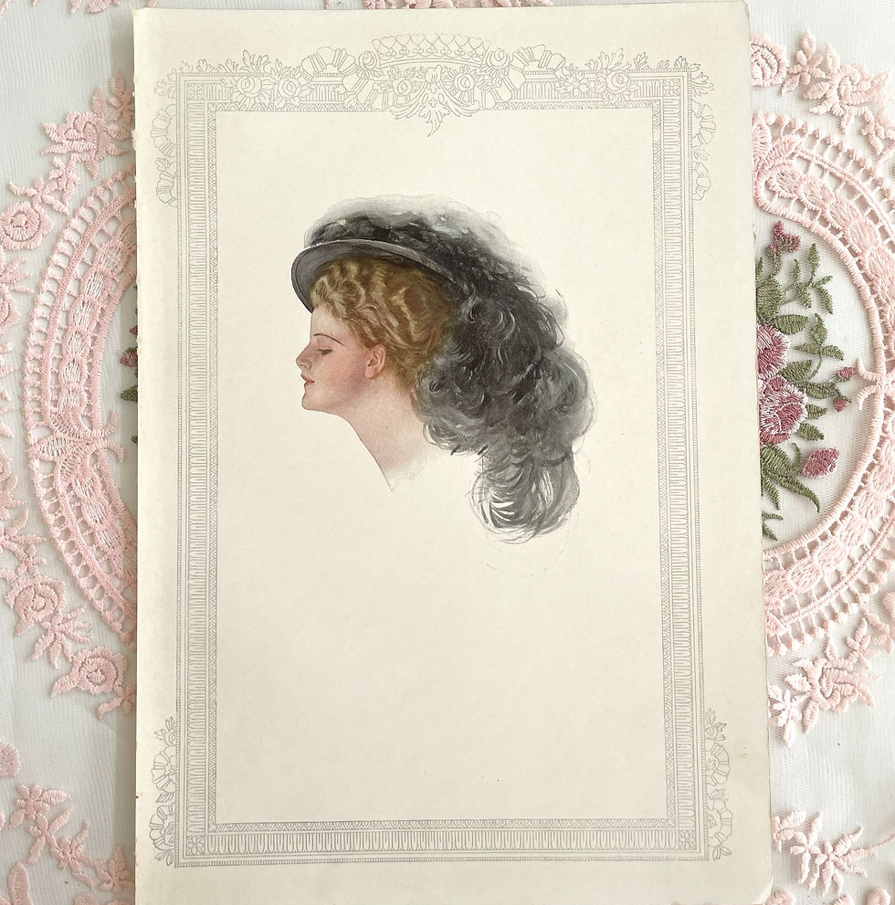 Vintage Harrison Fisher Art Print, Edwardian Woman in big Feather Hat