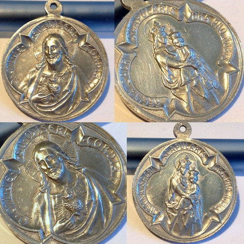 Vintage Catholic Scapular Medal Virgin Mary Sacred Heart Jesus ...