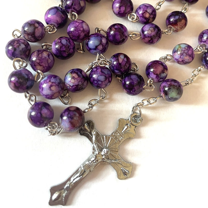 Thumbnail: 22" Rosary Beads Purple Handmade Catholic Rosaries, Religious Faith Gifts