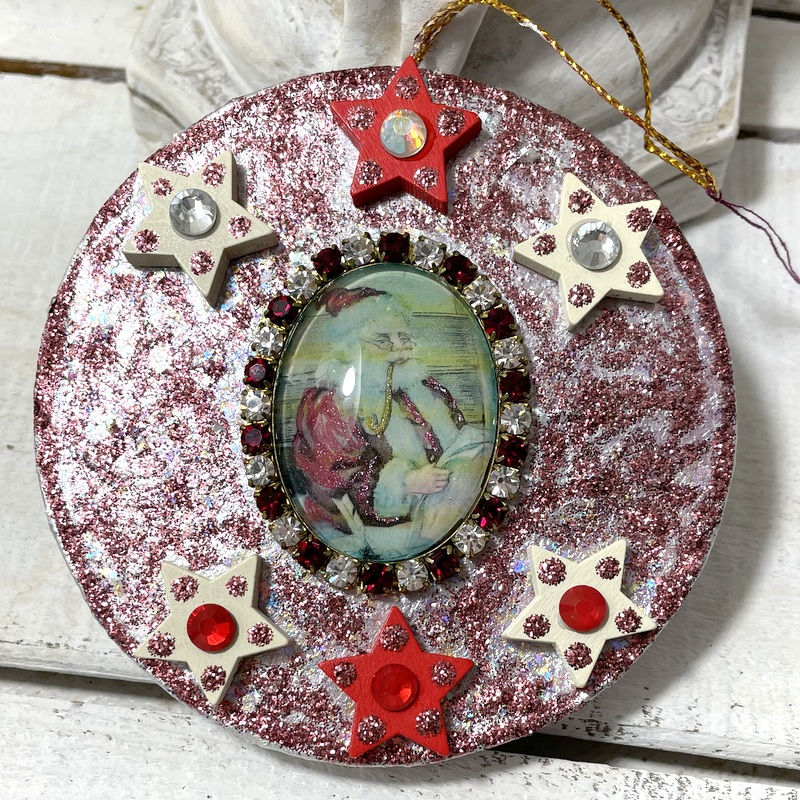 Thumbnail: Vintage Santa Claus Glitter Cameo Christmas Ornament Holiday decor