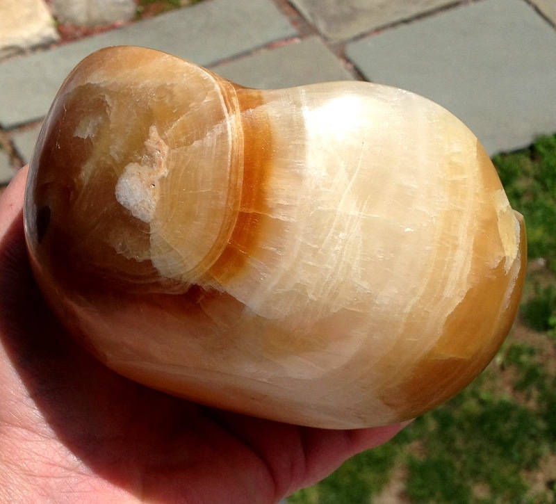 Thumbnail: Large White & Honey Calcite Gemstone Bowl - Energy Clearing, Karmic Healing