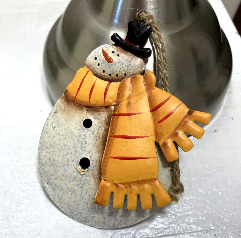 Thumbnail: 4" Handmade Snowman Ornament 3-D Metal, Hand-painted Christmas Decor