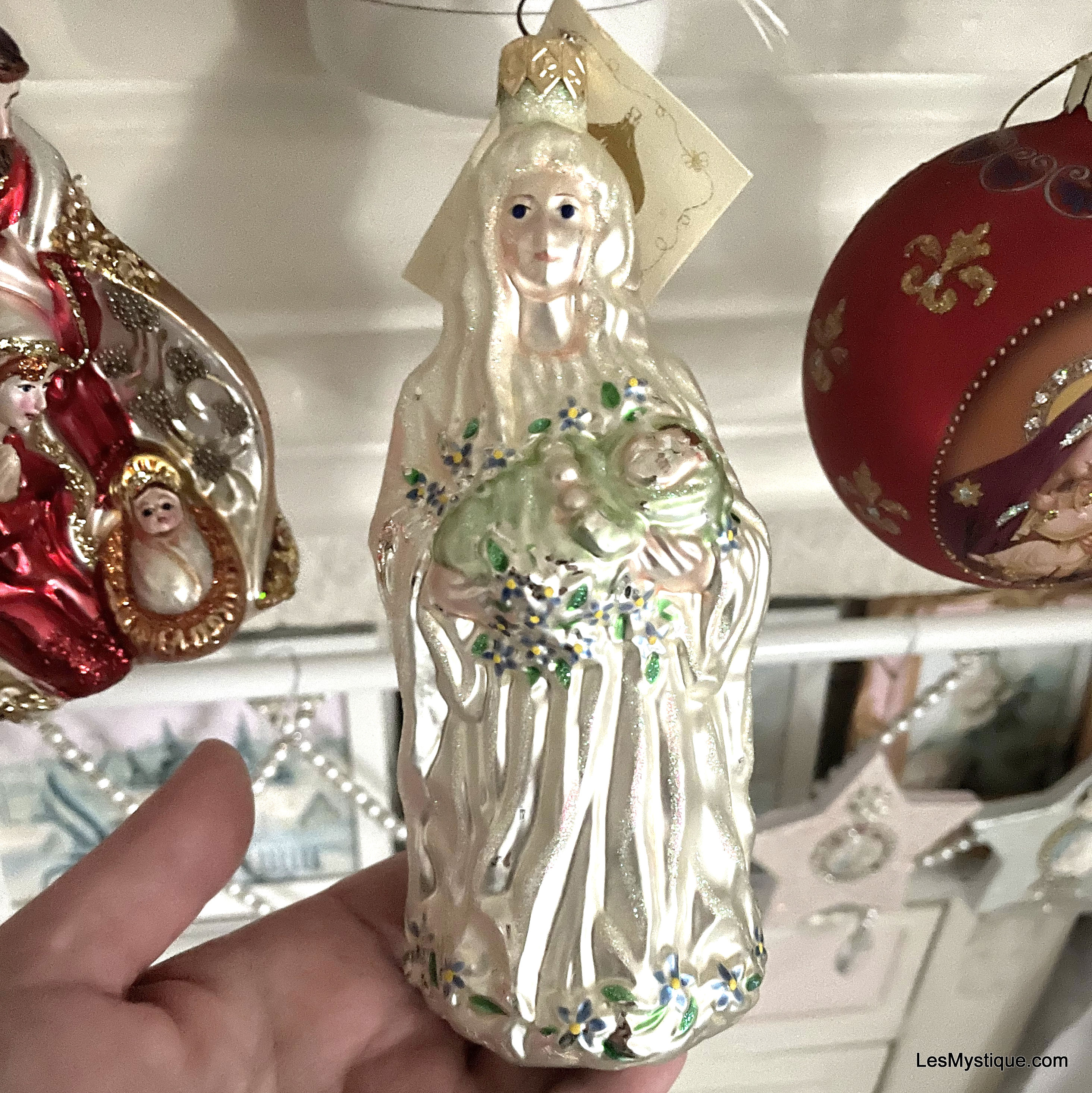 Vintage Patricia Breen Christmas Ornament Hand Blown Glass Virgin Mary