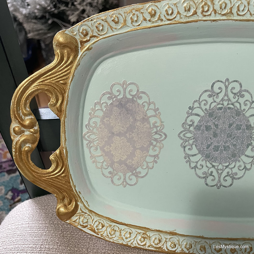 Thumbnail: Shabby Victorian Handled Tray Aqua and Gold Floral Vanity Tray