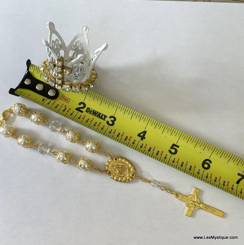 Thumbnail: Shabby White Rhinestone Statue Crown Glass Pearl Beads Religious Statue Jewelry