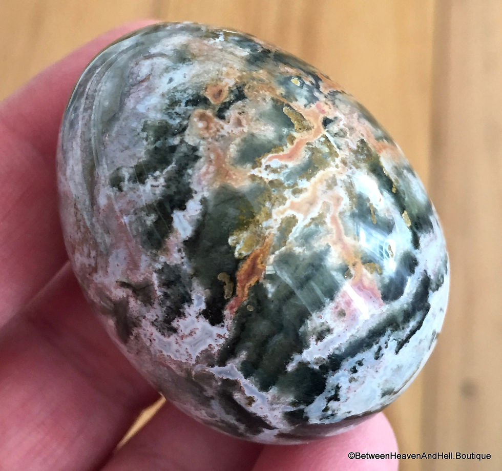 Thumbnail: Ocean Jasper Polished Crystal Egg Palm Stone Sphere, Atlantean Healing