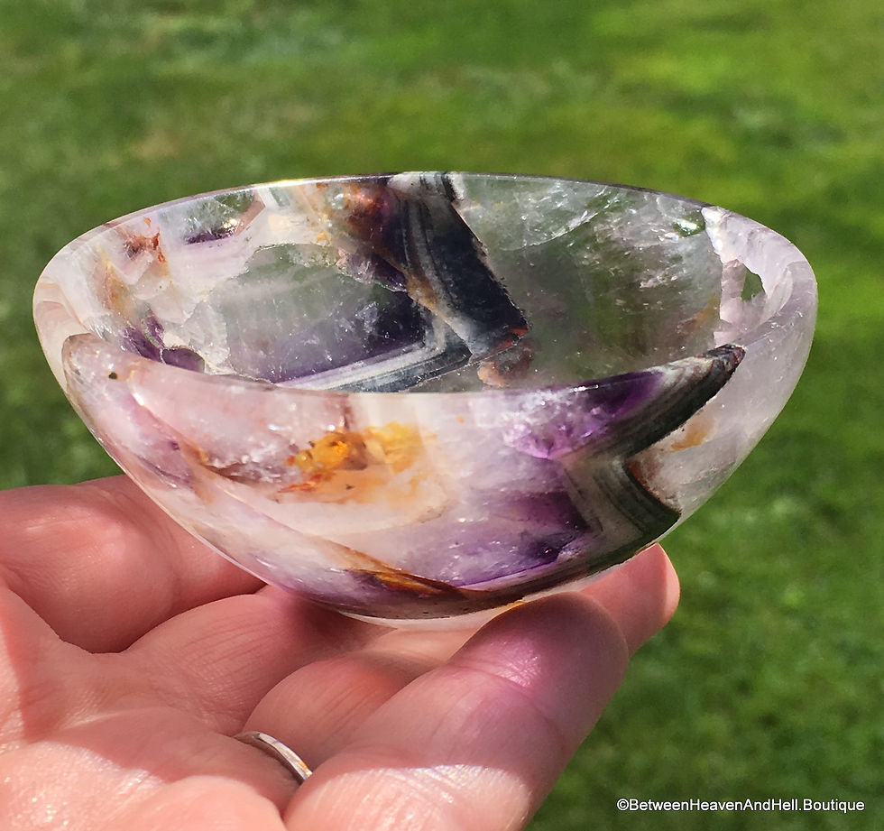 Thumbnail: 3" Chevron Amethyst Gemstone Bowl w/ Cacoxenite Hematite, Spiritual Growth