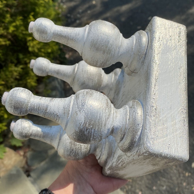 Thumbnail: Silver and White Shabby Wood Stand Riser Christmas Holiday Chic Décor