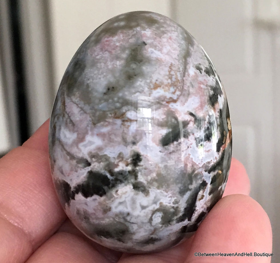 Thumbnail: Ocean Jasper Polished Crystal Egg Palm Stone Sphere, Atlantean Healing