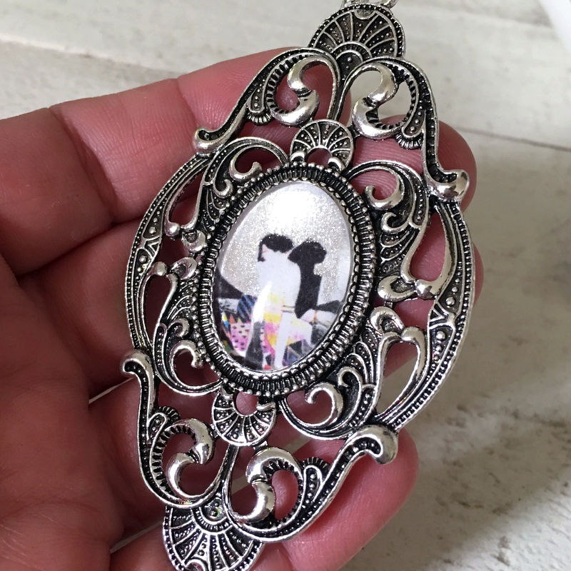 Thumbnail: Art Pendant, Full Moon Magic Maiden and Panther in Moonlight, Artistic Jewelry