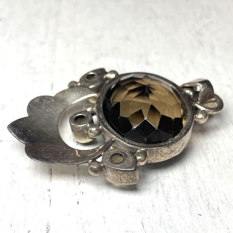 Thumbnail: Large Smoky Topaz Quartz Teardrop Pendant, Vintage Sterling Silver Jewel