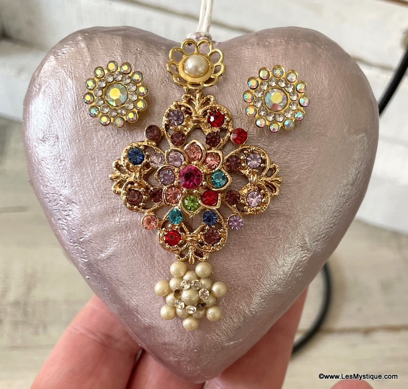 Thumbnail: Dusty Lavender Rhinestone Heart Ornament Christmas Décor