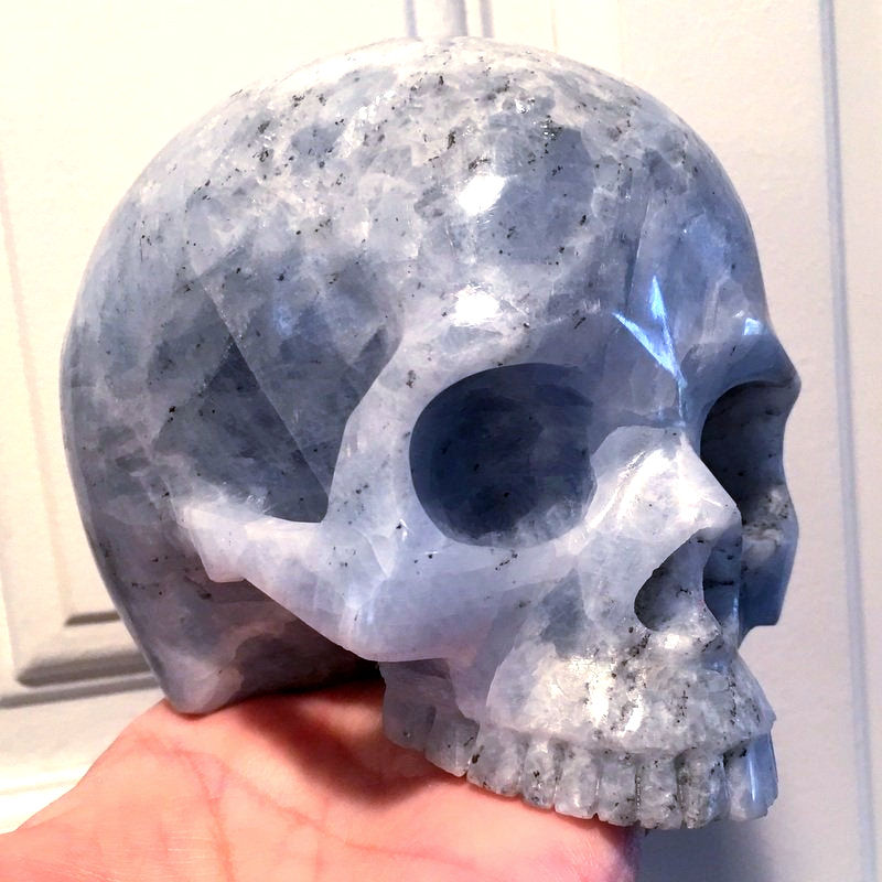 Thumbnail: Large Blue Calcite Crystal Skull, Half Skull - Lemurian Energy