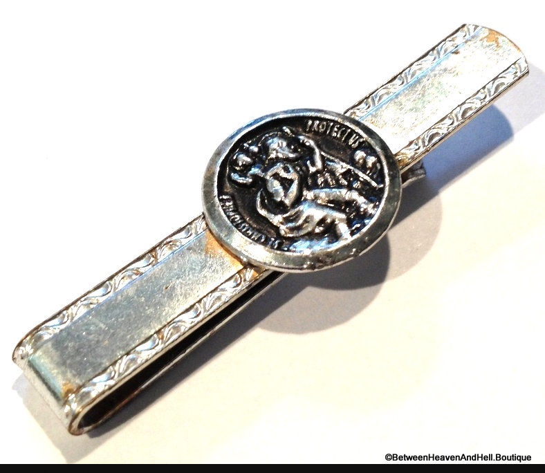 Vintage Saint Christopher Medal, Silver tone Money Clip