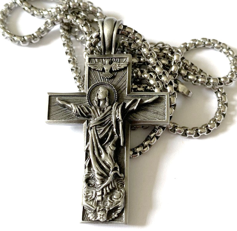 Large Cross Necklace Jesus Christ, Holy Spirit, Angel, Cherub, Religious Jewelry