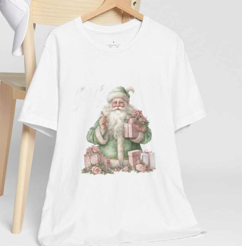 Thumbnail: Victorian Santa T-Shirt Shabby Pink Roses Merry Christmas Art Tee Trendy Apparel