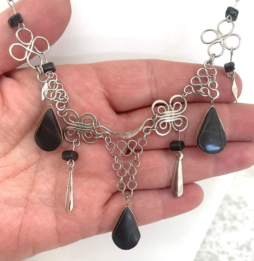 Thumbnail: Handcrafted Black Onyx Obsidian Gemstone Necklace Statement Jewelry