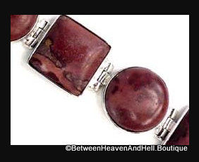 Thumbnail: Natural Gemstone Jewelry, Mauve Red Mookaite Jasper Bracelet, Silver