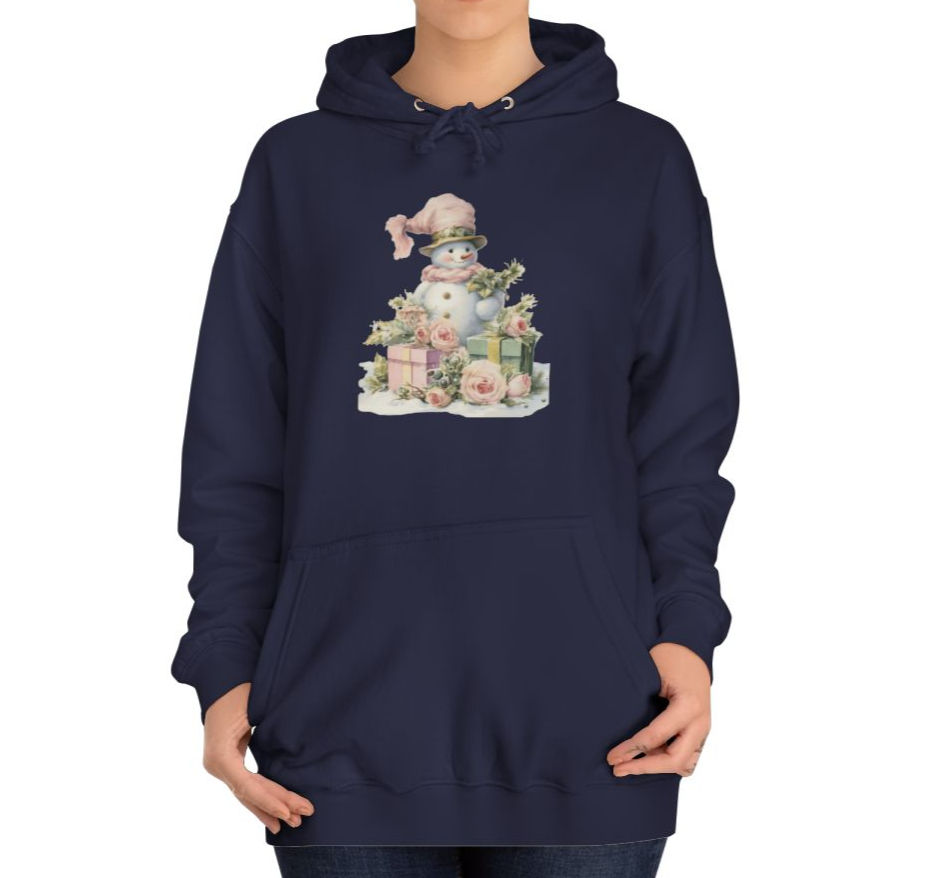 Thumbnail: Artistic Shabby Snowman Hoodie Sweatshirt w/ Pockets Winter Fall Art Apparel 