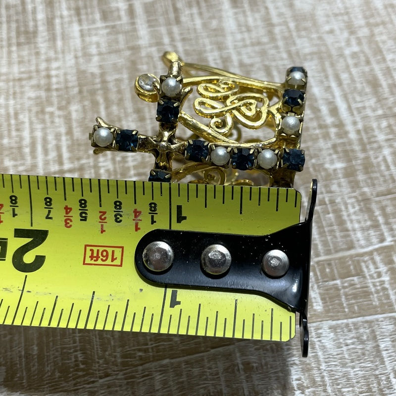 Thumbnail: Sapphire Blue Rhinestone Statue Crown Glass Pearls Religious Cross Embellishment