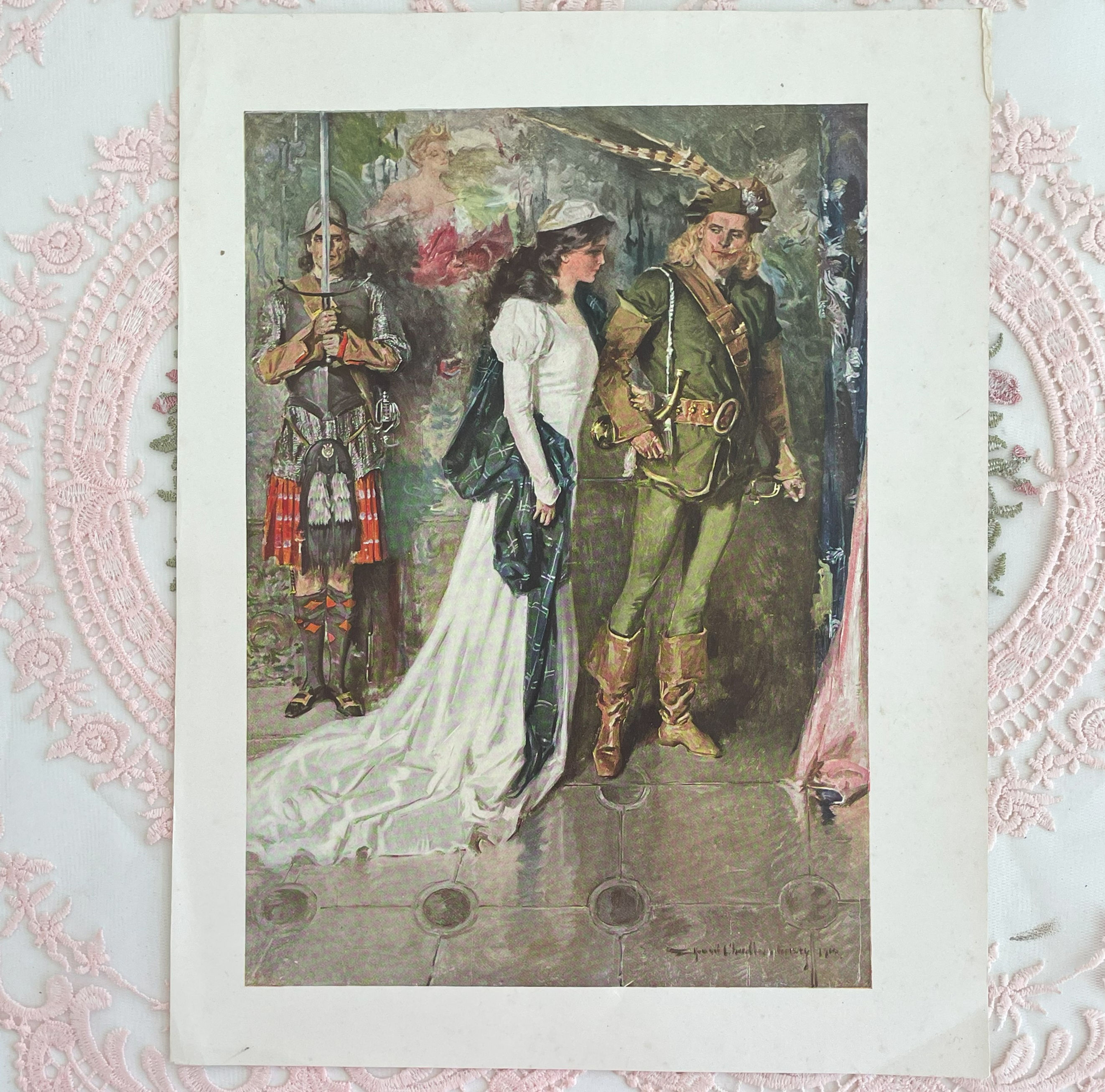 Vintage Scottish Maiden Art Print, Kilt, Wedding, Howard Chandler C