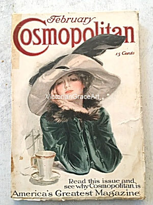 1913 Vintage Harrison Fisher Cosmopolitan Magazine Art Cover Tea Contentment