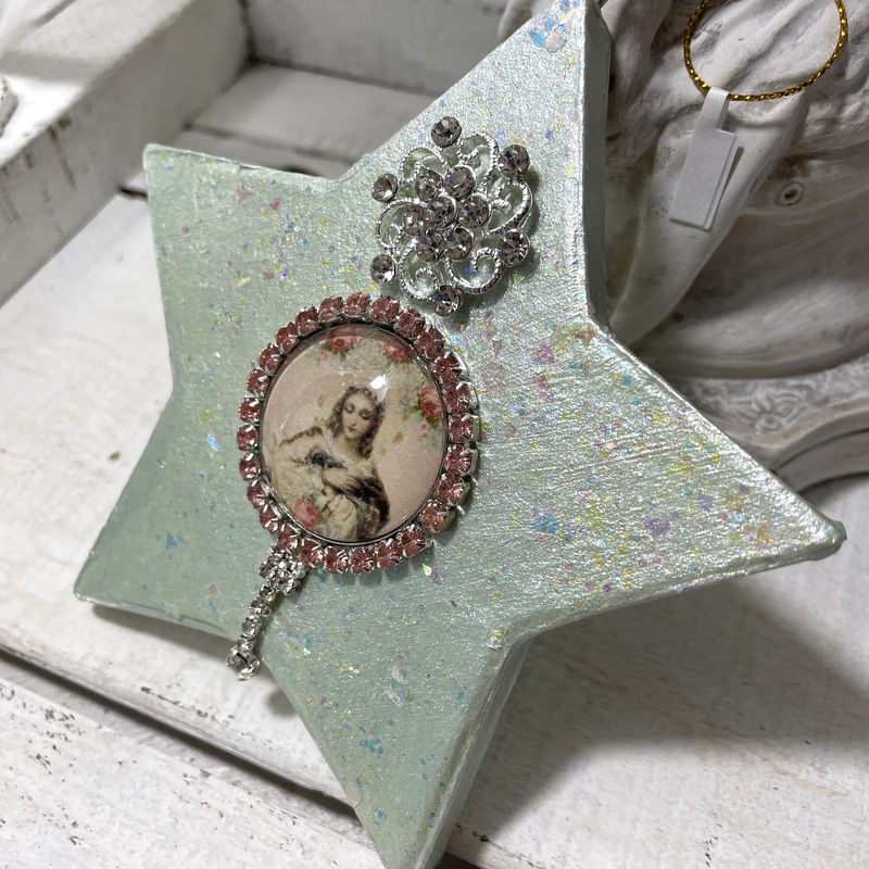 Thumbnail: Handmade Virgin Mary Christmas Ornament Rhinestone Cameo Religious Gifts