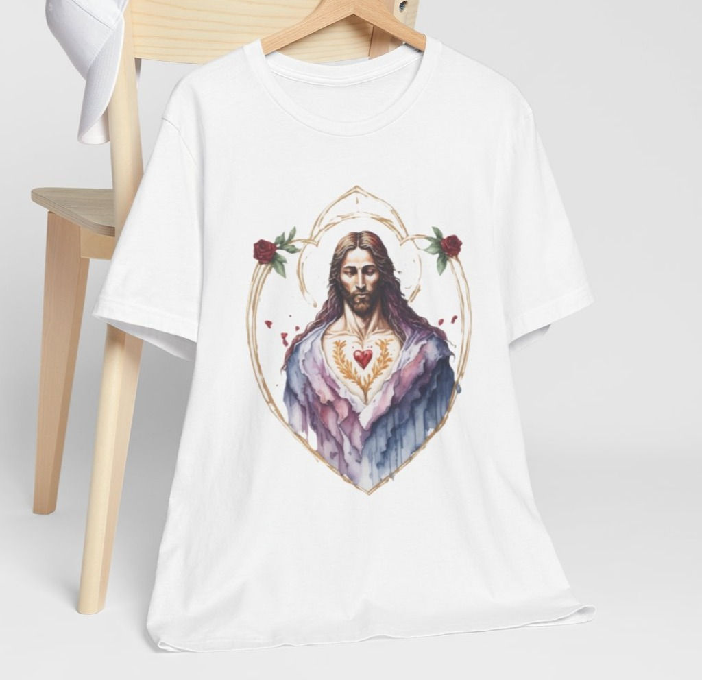 Christian Faith T-Shirt Jesus Sacred Heart Art Tee Catholic Religious Gifts
