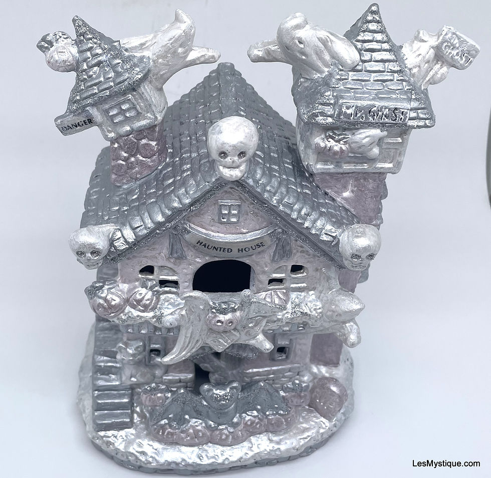 Thumbnail: Vintage Haunted House Pink Glitter Light Up Shabby Chic Halloween Village