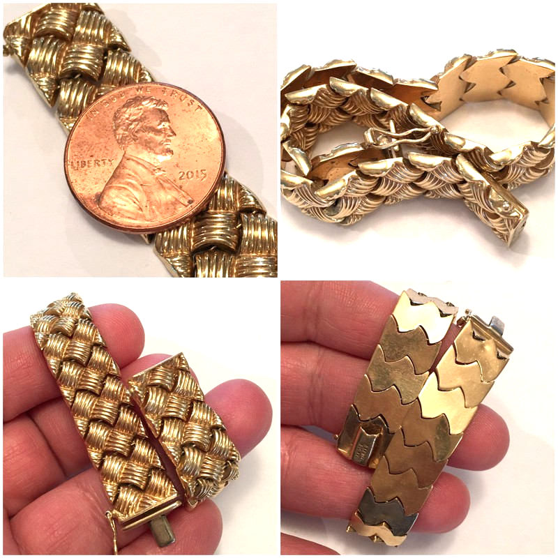 Thumbnail: Vintage Unisex 14k Gold Wide Stampato Bracelet,Turkey, Solid Yellow gold 13grams