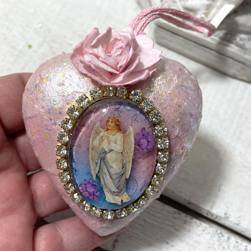 Thumbnail: Blush Pink Glitter Angel Ornament Rhinestone Cameo Christmas Decor