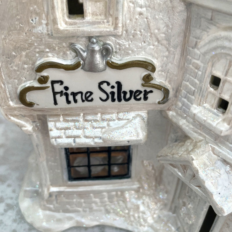 Thumbnail: Vintage Christmas Village House, Light Up Glass Windows, Fine Silver, Glitter