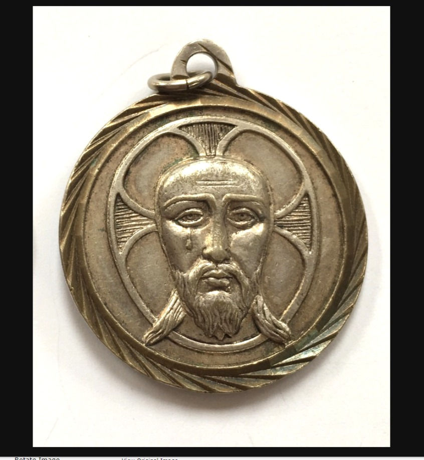 Thumbnail: Large Rare Vintage Catholic Medal Saint Christopher Weeping Jesus Pendant