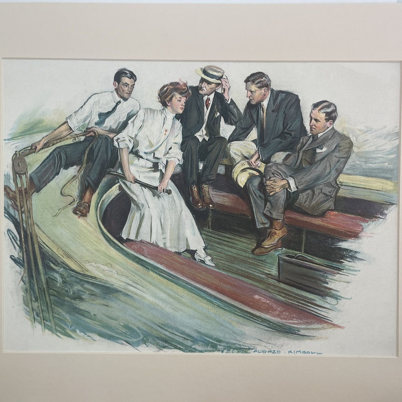 Thumbnail: 1905 Vintage Alonzo Kimball Art Print, Well Manned, Boat Romance